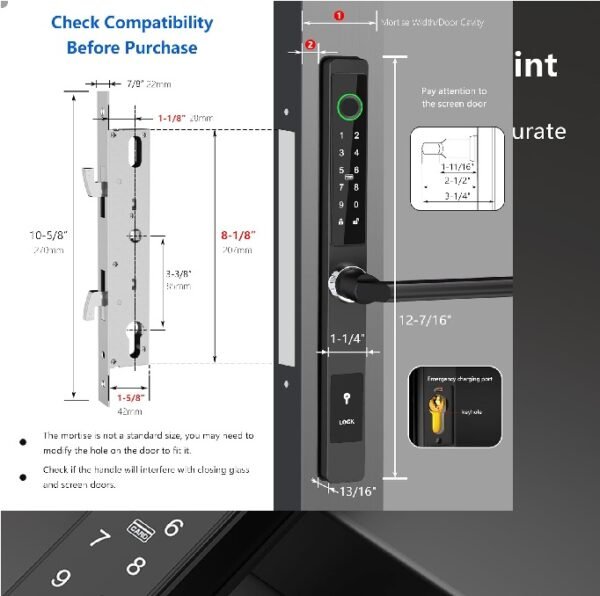 CERRADURA INTELIGENTE WIFI PUERTA CORREDIZA DE ALUMINIO – TUYA SMART – APERTURA CON HUELLA – MAADOK - Imagen 2