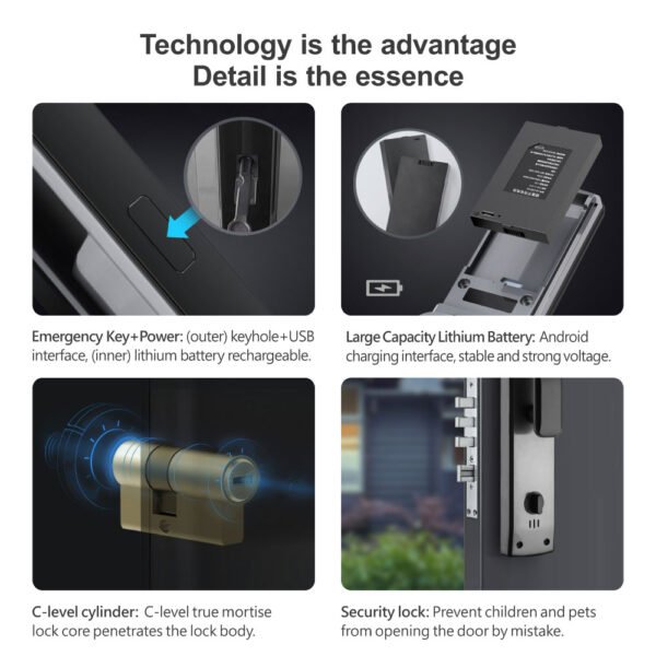 CERRADURA INTELIGENTE FACIAL 3D WIFI – TUYA SMART – MAXIMA SEGURIDAD 5 PISTONES – APERTURA REMOTA - Imagen 8