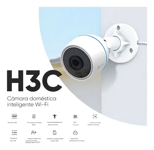 H3C CAMARA IP EZVIZ TUBO SELLADA 2MP 1080P | 4MM 82grados | IR 20m | Slot SD | 2 antenas externas | 12VDC |