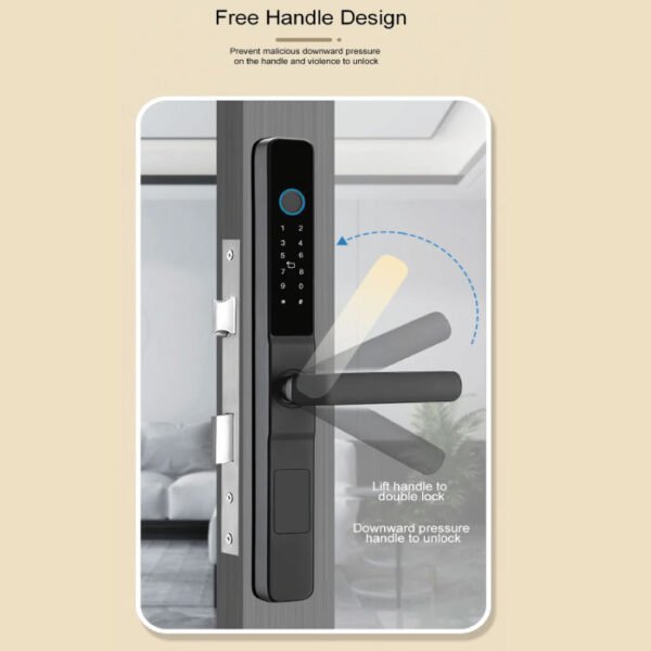 CERRADURA INTELIGENTE WIFI PUERTA BATIENTE -TIPO PICO DE PATO – TUYA SMART – APERTURA CON HUELLA