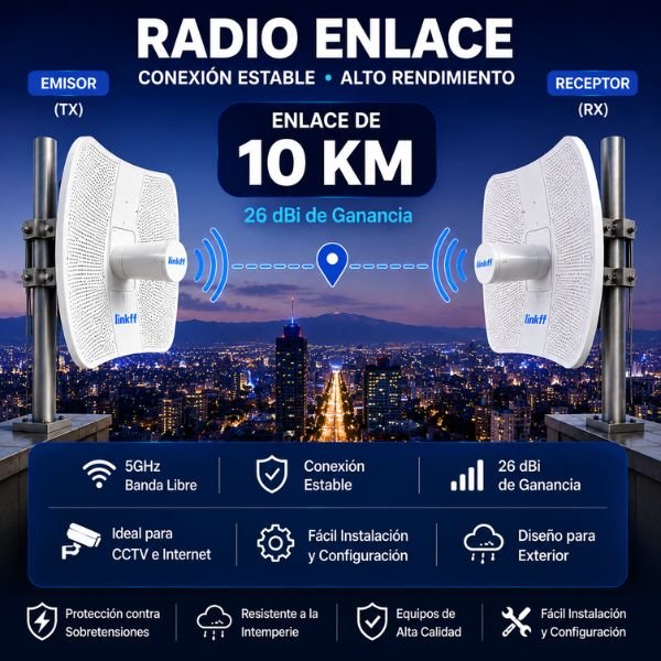 KIT 2 ANTENAS RADIO ENLACE 5GHZ (10KM) PUNTO PUNTO LINKFF-W10