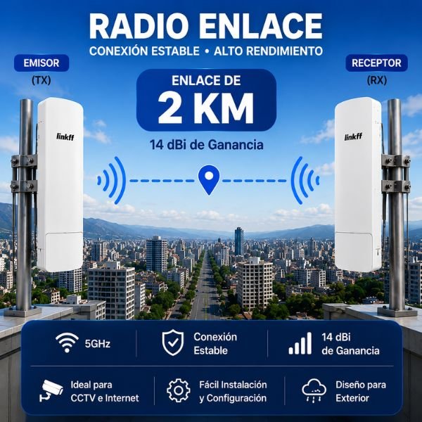 KIT 2 ANTENAS RADIO ENLACE 5GHZ (2KM) PUNTO PUNTO LINKFF-W2