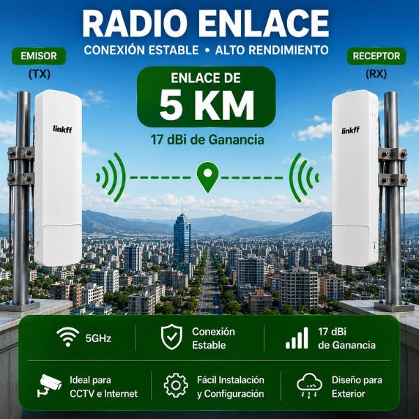 KIT 2 ANTENAS RADIO ENLACE 5GHZ (5KM) PUNTO PUNTO LINKFF-W5
