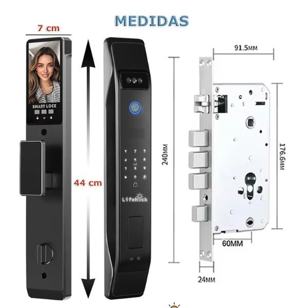 CERRADURA INTELIGENTE WIFI - TUYA SMART - 5 PISTONES - APERTURA DE RECONOCIMIENTO FACIAL