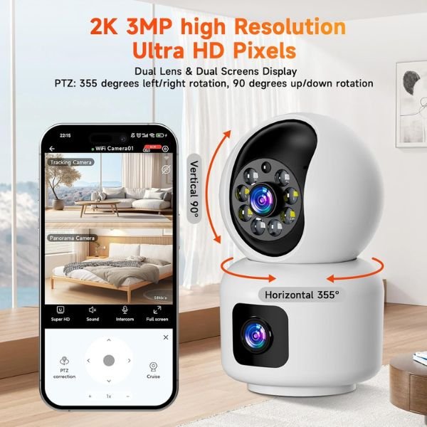 CAMARA IP WIFI PTZ DOBLE LENTE 2MPX INTERNA AUDIO 2VIAS