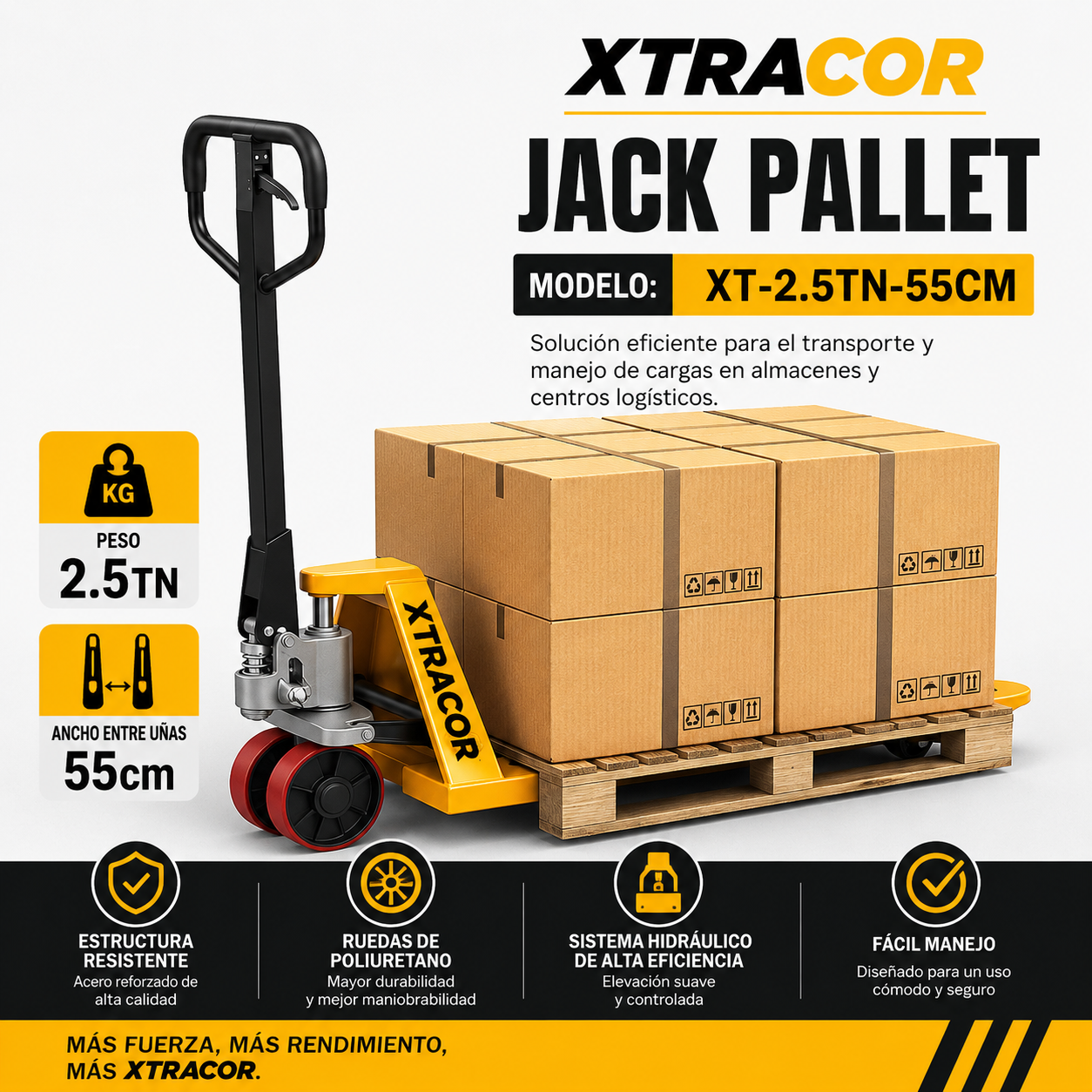JACKPALLET BURRA MONTACARGA MANUAL 2.5TN 55CM ANCHO - Imagen 3