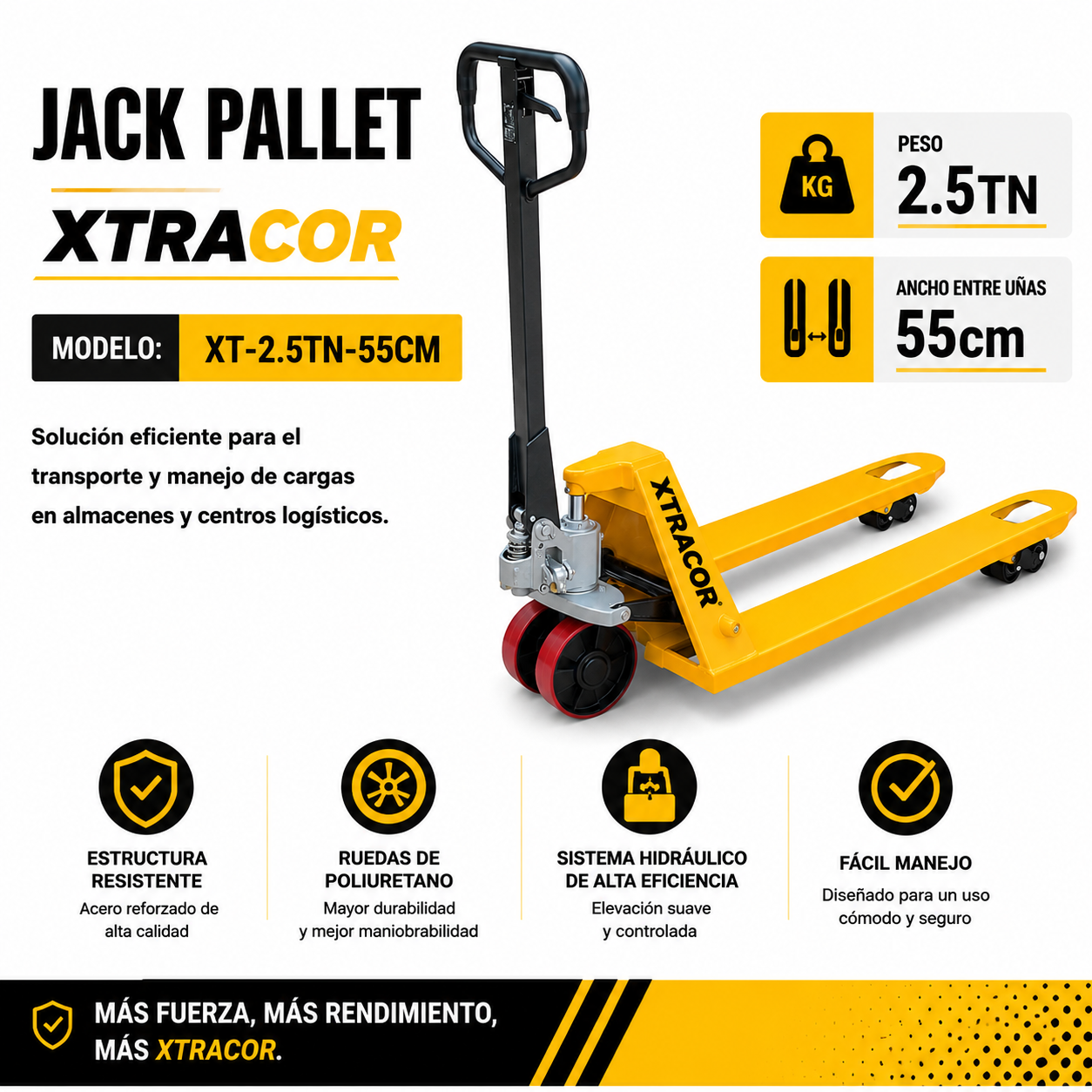 JACKPALLET BURRA MONTACARGA MANUAL 2.5TN 55CM ANCHO - Imagen 2