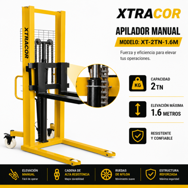 JACKPALLET APILADOR MONTACARGA MANUAL 1.6M ALTURA 2TN